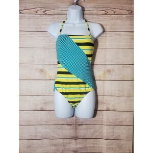 Echo Womens Bathing Suit One Piece Swim Strapless Abstract COLORBLOCK Sz 8 90s